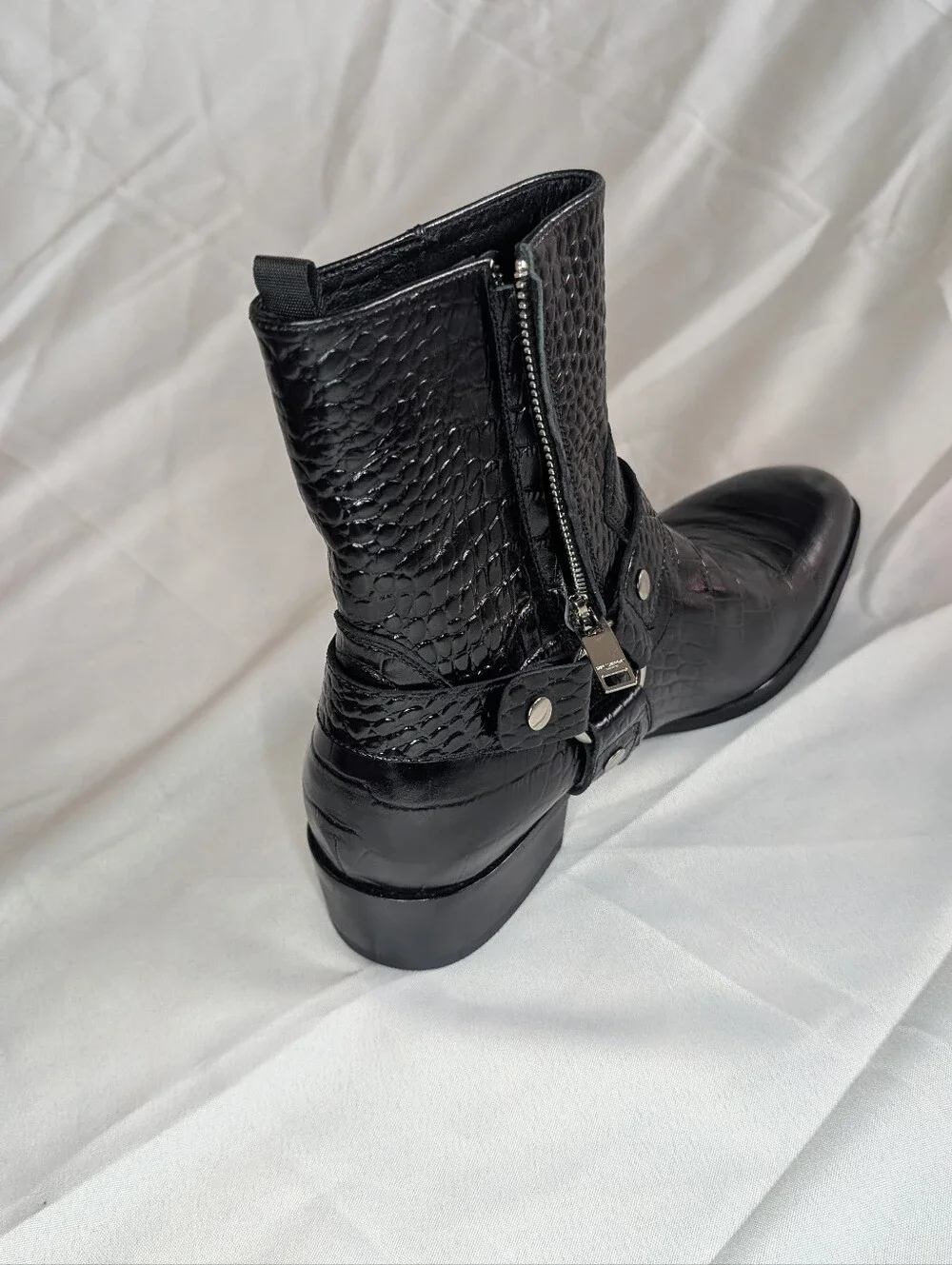 Saint Laurent Black Croc-Embossed Harness Western Boot - Picture 7 of 13